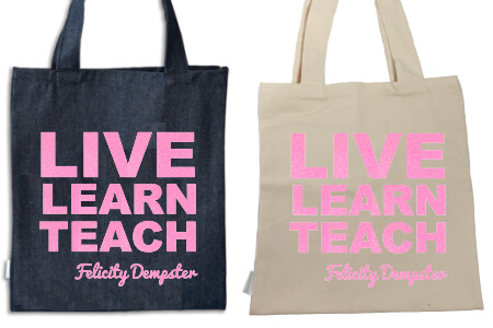 Tote Teacher Live Learn Pink Glitter Vinyl